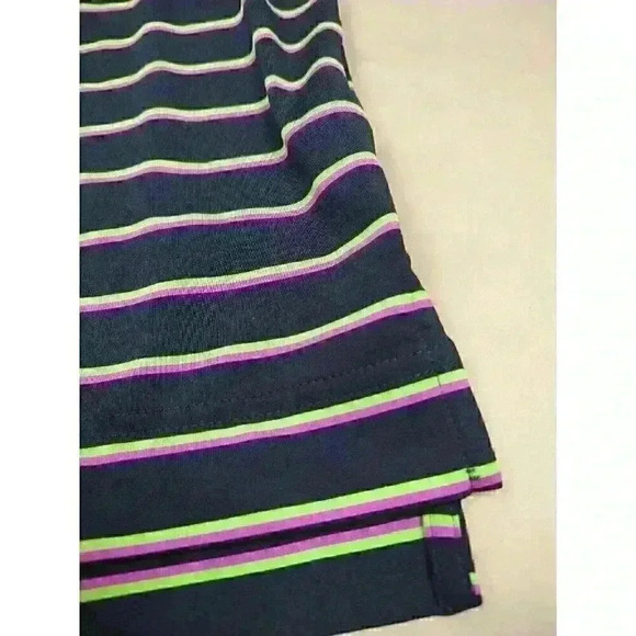 FootJoy FJ Men's Golf Polo Shirt Navy Purple Green Striped Size Large - Picture 6 of 10